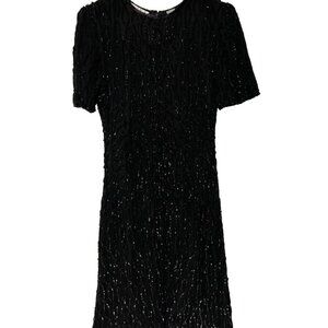 Laurence Kazar Black Short Sleeve Silk Sequined Dress Evening Wear Women’s S